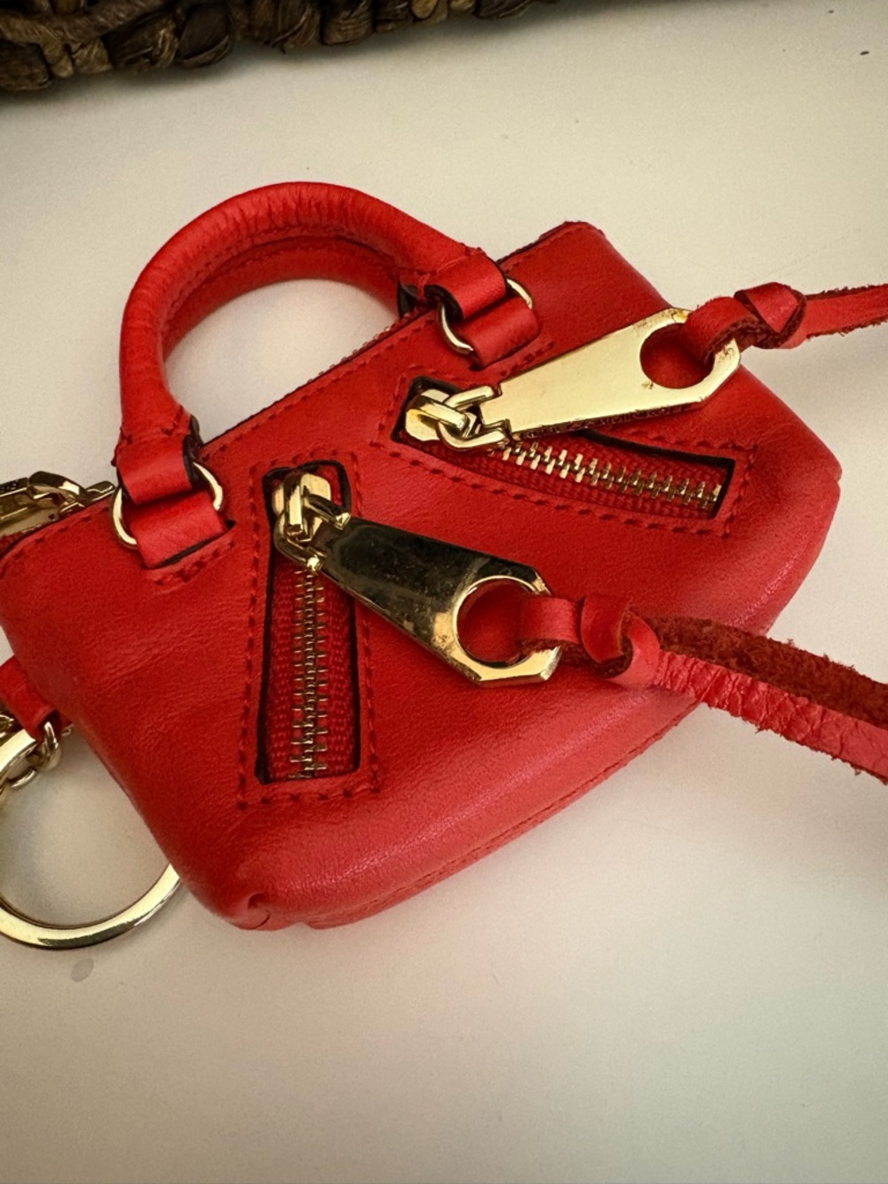 Rebecca Minkoff Red Leather Mini Moto Satchel Bag Charm Keychain
